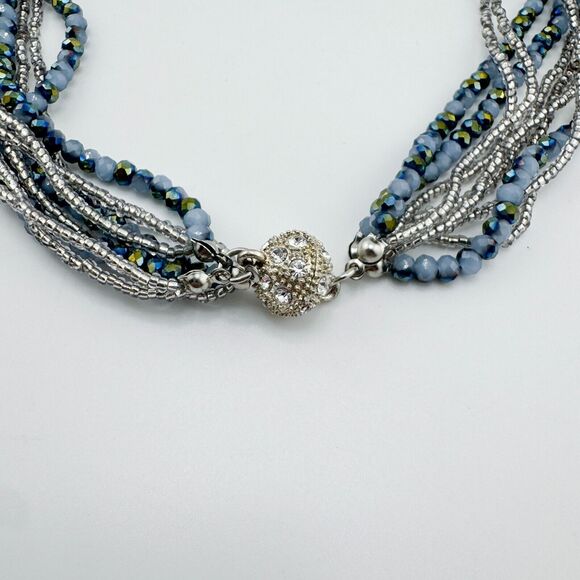 Premier Designs Necklace Layered Blue Aurora Borealis Seed Bead Strand Magnetic - Picture 4 of 10